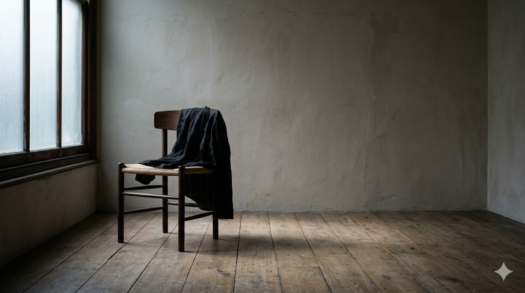 창밖을 바라보며 담담한 표정을 짓는 검은 셔츠의 남자