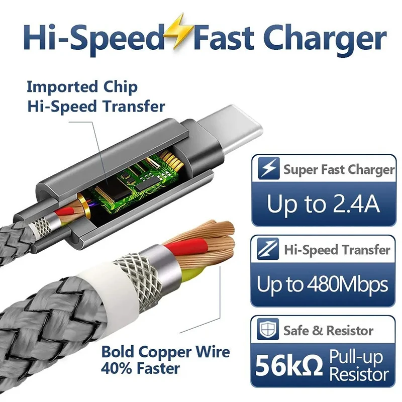 나일론 데이터 케이블 고속 충전기 USB A-유형 C 충전 케이블 화웨이 실물 2